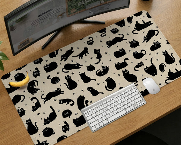 Black Cat Desk Mat, Cute XL Mousepad for Cozy Office and Gaming Setup - Deskneko