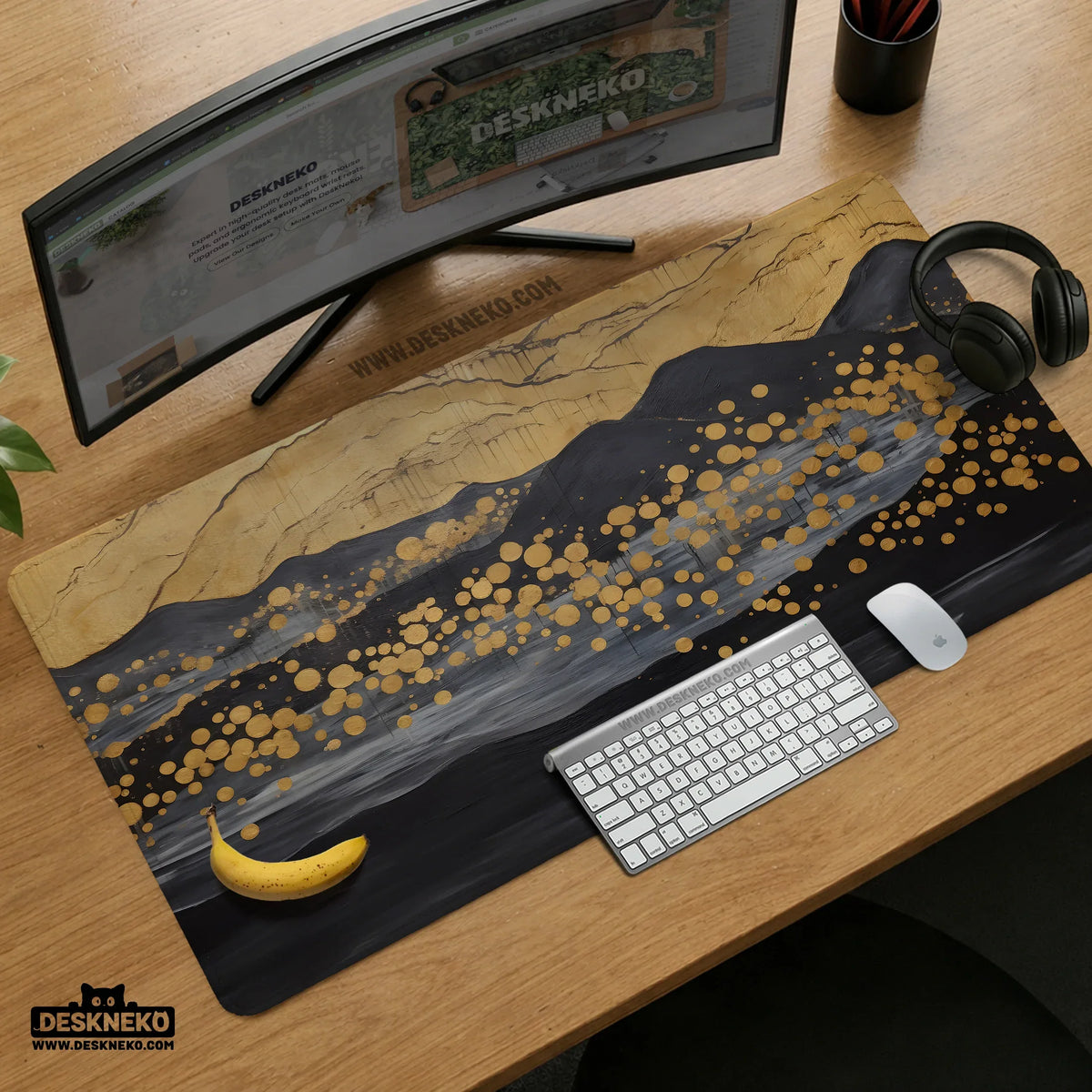 Black Gold Abstract Mountain Desk Mat & Mousepad - Deskneko