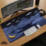 Navy Blue Cat Hills Desk Mat XXL Extended Mousepad - Deskneko