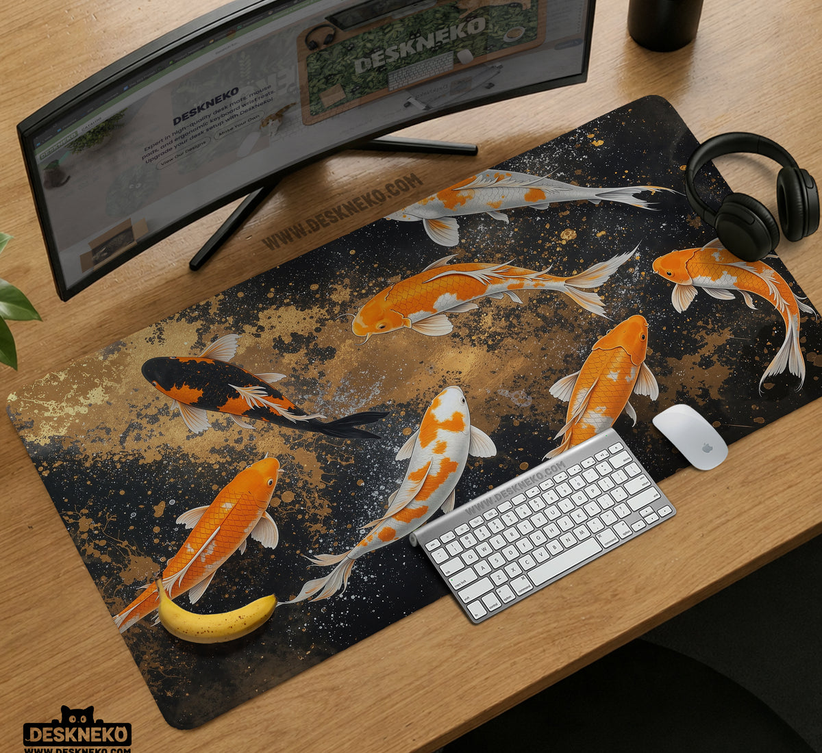 Black Gold Koi Desk Mat Mousepad - Desk Mat - Deskneko - Desk Mats & Mousepads