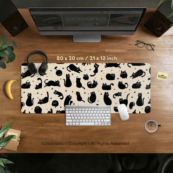 Black Cat Desk Mat, Cute XL Mousepad for Cozy Office and Gaming Setup - Deskneko