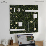Botanical Pegboard Organizer with Dark Green Floral Pattern - Deskneko