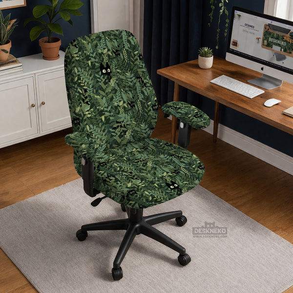 Gaming Chair Cover, Green Botanical Cat Office Chair Slipcover - Chair Covers - Deskneko - Desk Chair Covers