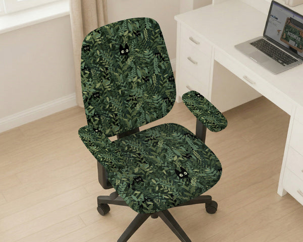 Gaming Chair Cover, Green Botanical Cat Office Chair Slipcover - Chair Covers - Deskneko - Desk Chair Covers