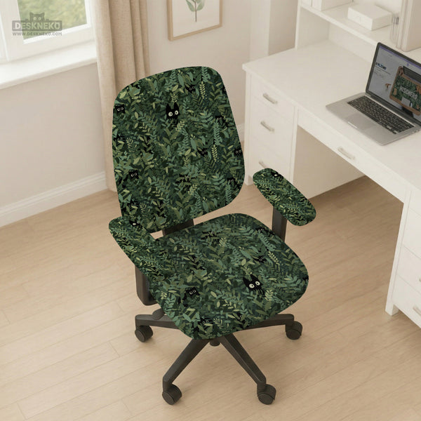 Gaming Chair Cover, Green Botanical Cat Office Chair Slipcover - Chair Covers - Deskneko - Desk Chair Covers