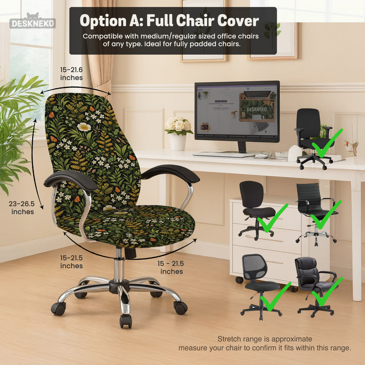 Wildflower Garden Desk Chair Cover - Chair Covers - Deskneko - Desk Chair Covers