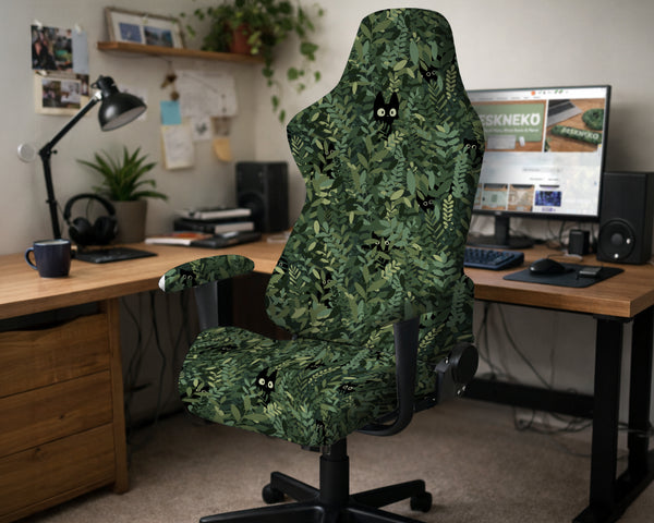 Gaming Chair Cover, Green Botanical Cat Office Chair Slipcover - Chair Covers - Deskneko - Desk Chair Covers