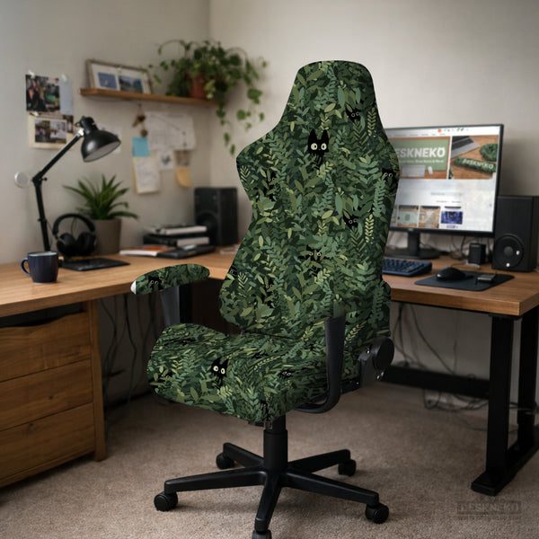 Gaming Chair Cover, Green Botanical Cat Office Chair Slipcover - Chair Covers - Deskneko - Desk Chair Covers