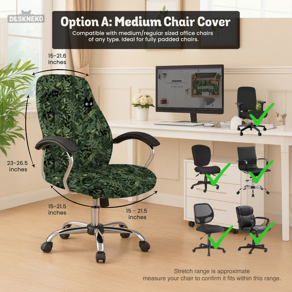Gaming Chair Cover, Green Botanical Cat Office Chair Slipcover - Chair Covers - Deskneko - Desk Chair Covers