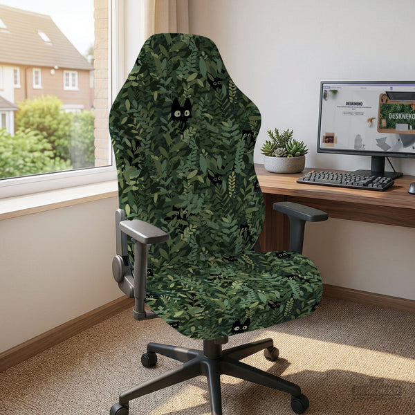 Gaming Chair Cover, Green Botanical Cat Office Chair Slipcover - Chair Covers - Deskneko - Desk Chair Covers