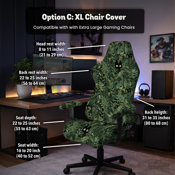 Gaming Chair Cover, Green Botanical Cat Office Chair Slipcover - Chair Covers - Deskneko - Desk Chair Covers