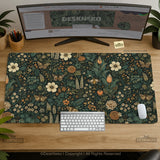 Dark Floral Cottagecore Desk Mat with Botanical Butterflies - Deskneko
