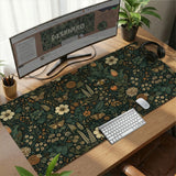 Dark Floral Cottagecore Desk Mat with Botanical Butterflies - Deskneko