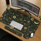 Dark Floral Cottagecore Desk Mat with Botanical Butterflies - Deskneko
