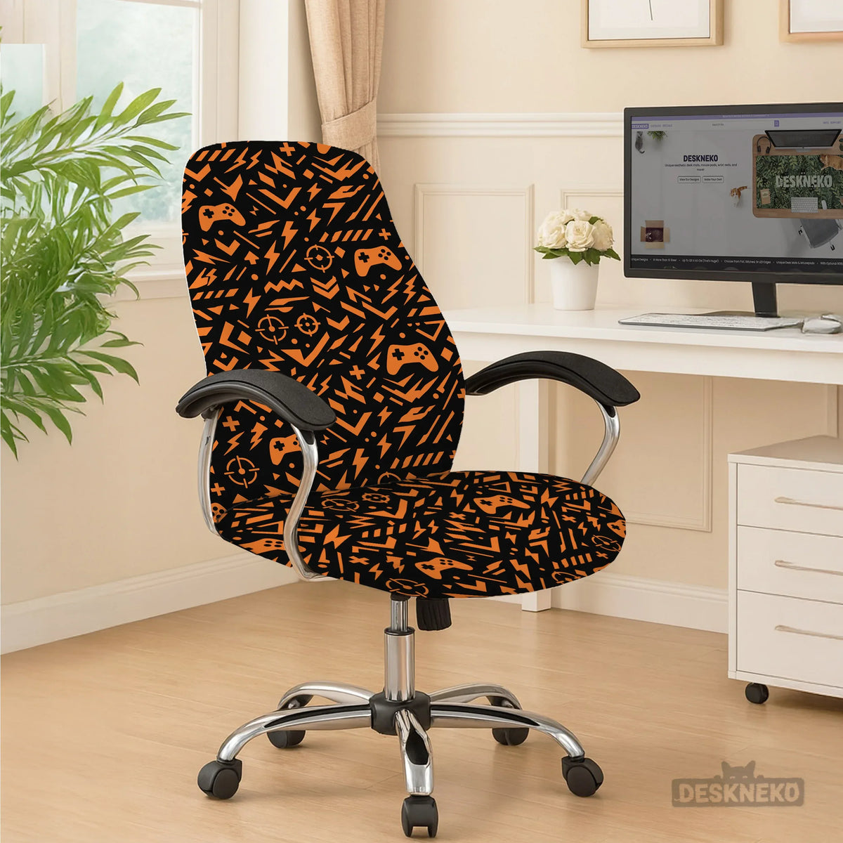 Orange Black Chair Cover - Deskneko