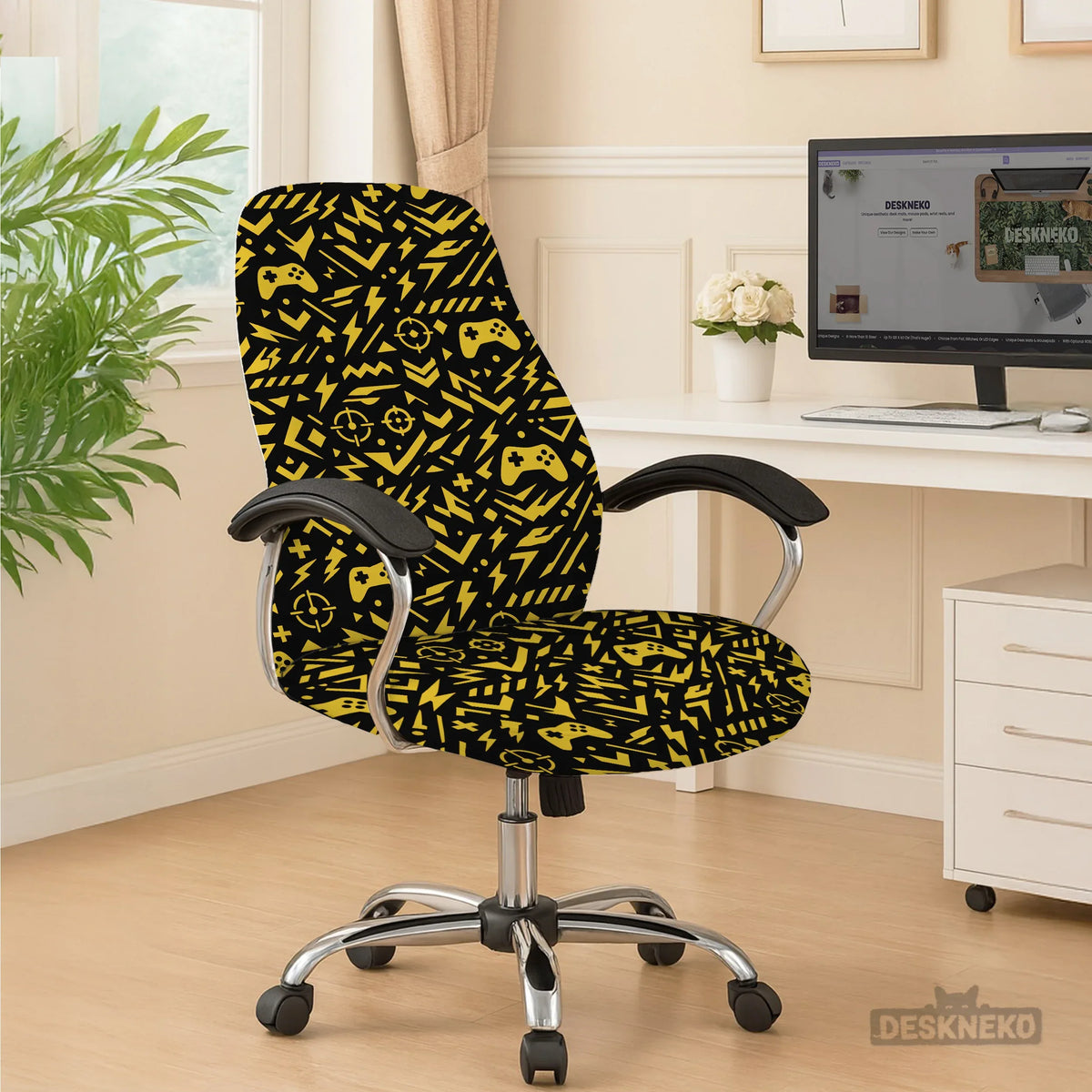 Black & Yellow Chair Cover - Deskneko