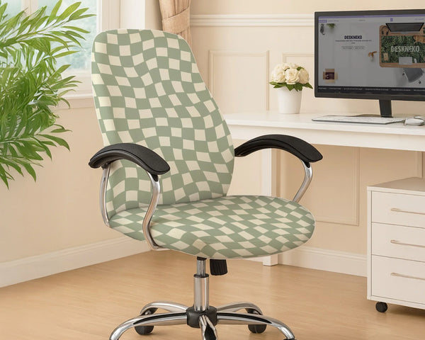 Green Checker Chair Cover - Deskneko