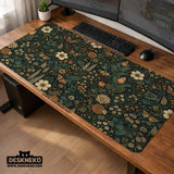 Dark Floral Cottagecore Desk Mat with Botanical Butterflies - Deskneko