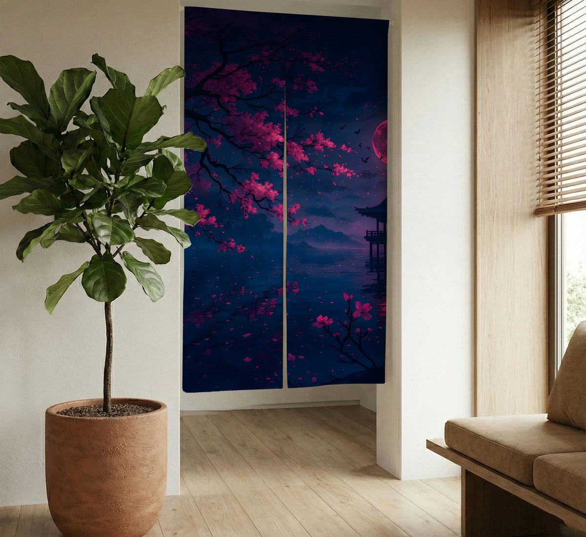 Dark Sakura Noren Door Curtain - Deskneko