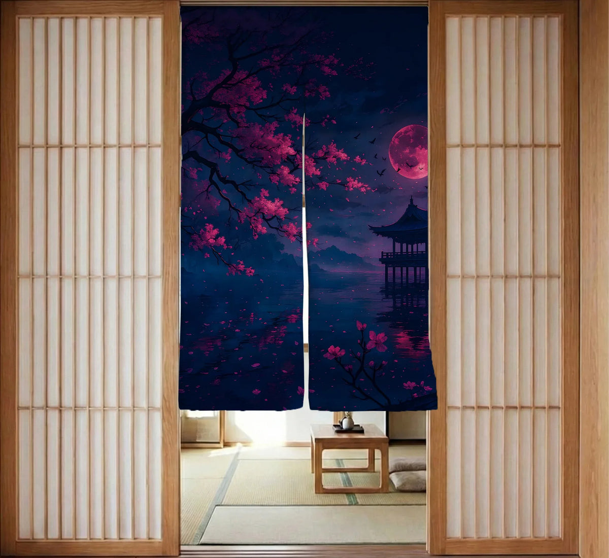 Dark Sakura Noren Door Curtain - Deskneko