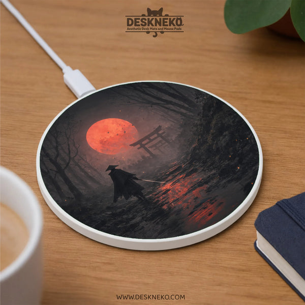 Samurai Red Moon Wireless Charger - Deskneko