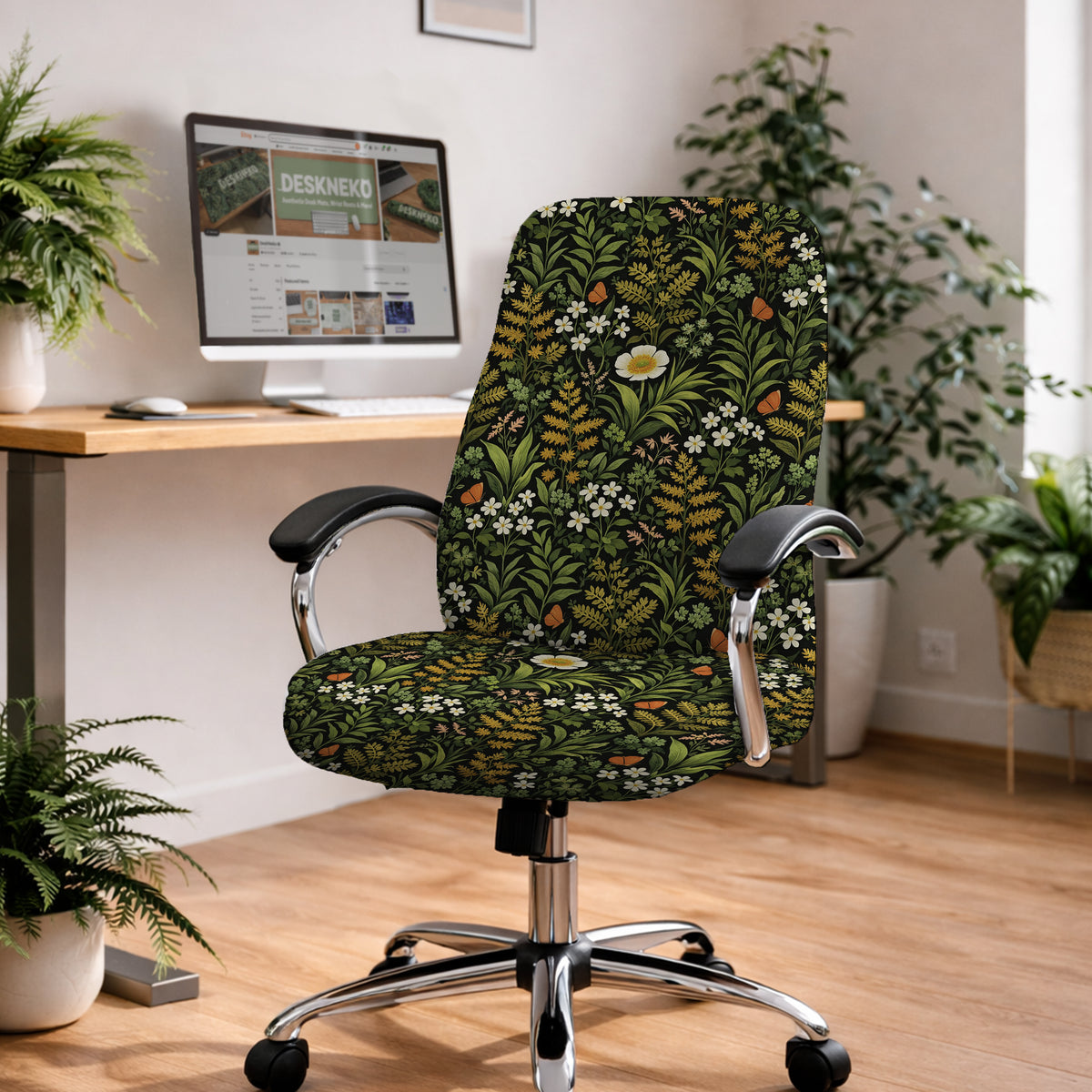 Wildflower Garden Desk Chair Cover - Chair Covers - Deskneko - Desk Chair Covers