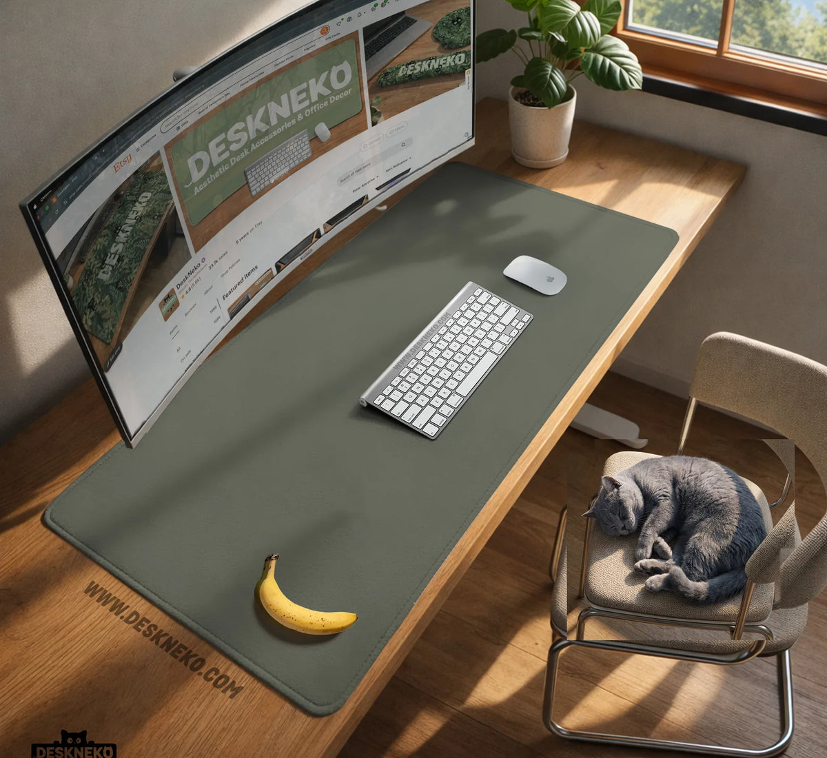 Eucalyptus Sage Desk Mat, Minimalist Extended Mousepad, Waterproof - Deskneko