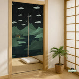 Forest Green Cat Hills Noren Door Curtain - Deskneko