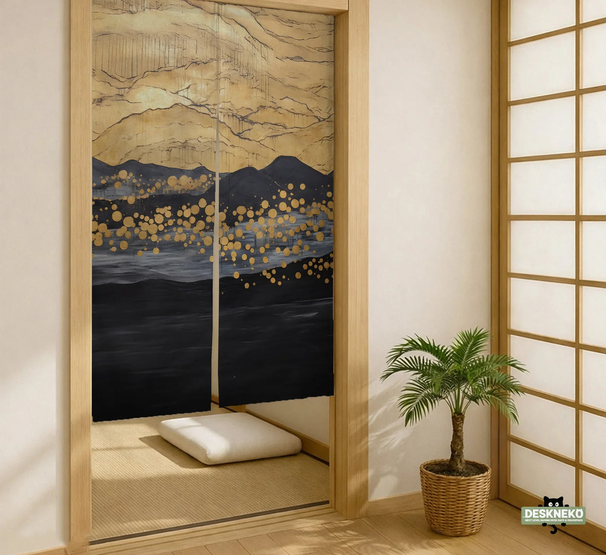 Gold Black Abstract Noren Door Curtain - Deskneko