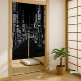 Black Tokyo Street Noren Curtain - Noren Door Curtain - Deskneko - Noren Door Curtains