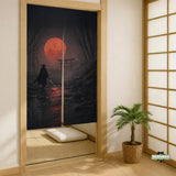 Samurai Red Moon Noren Door Curtain - Deskneko