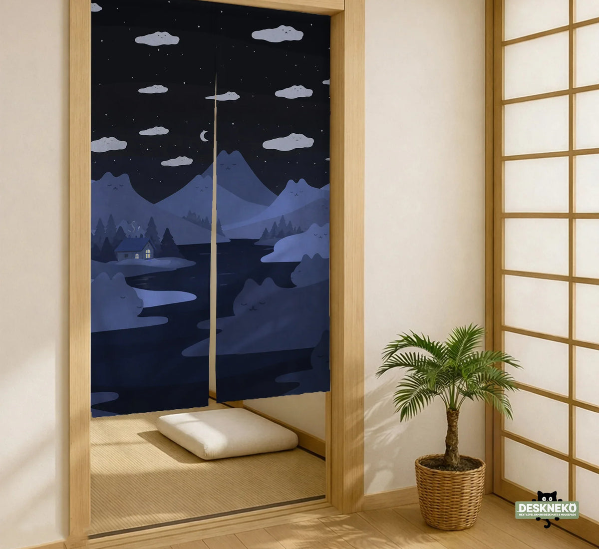 Navy Cat Hills Noren Door Curtain Room Divider - Deskneko
