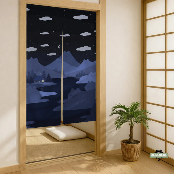 Navy Cat Hills Noren Door Curtain Room Divider - Deskneko