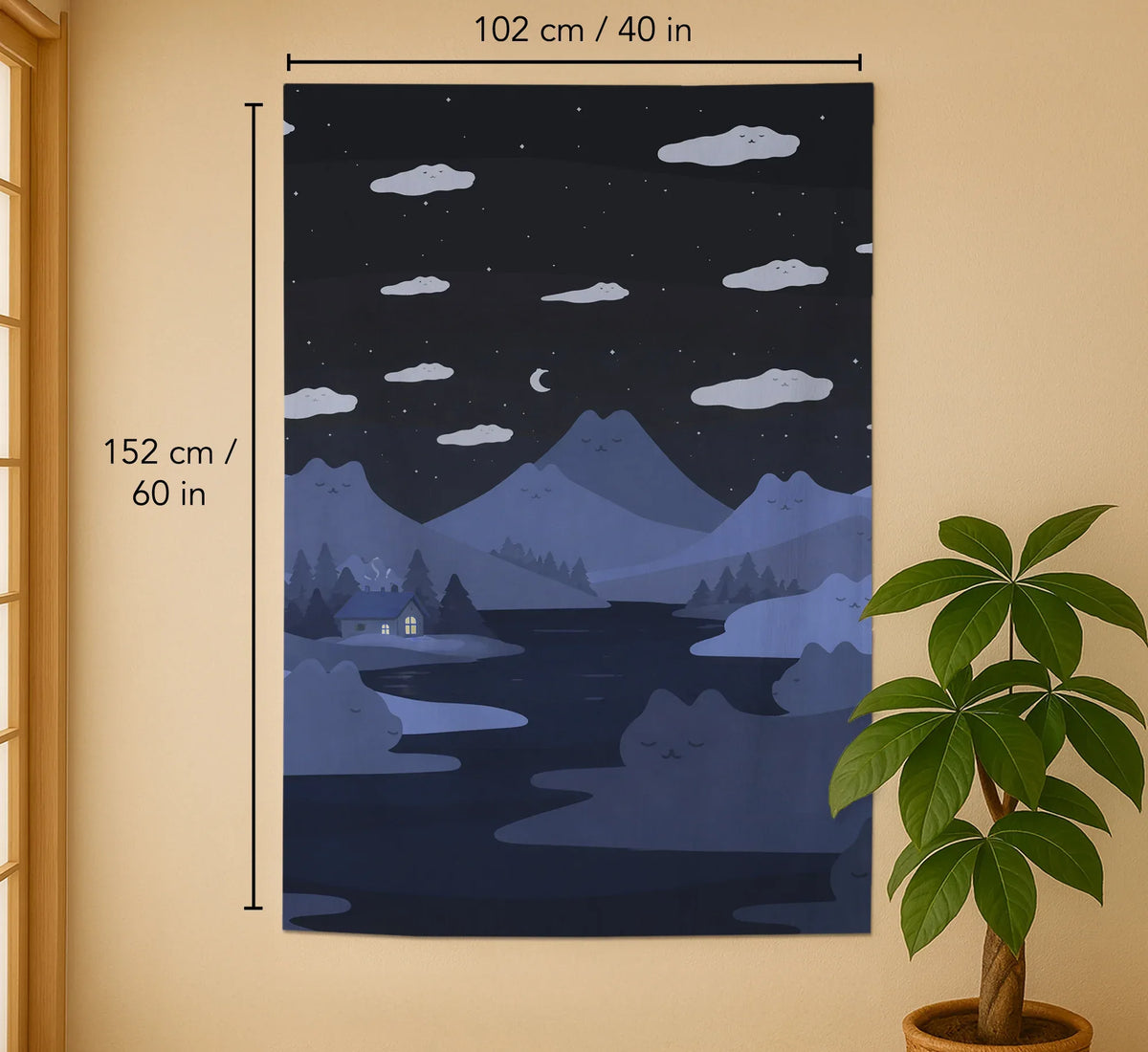 Navy Cat Hills Noren Door Curtain Room Divider - Deskneko