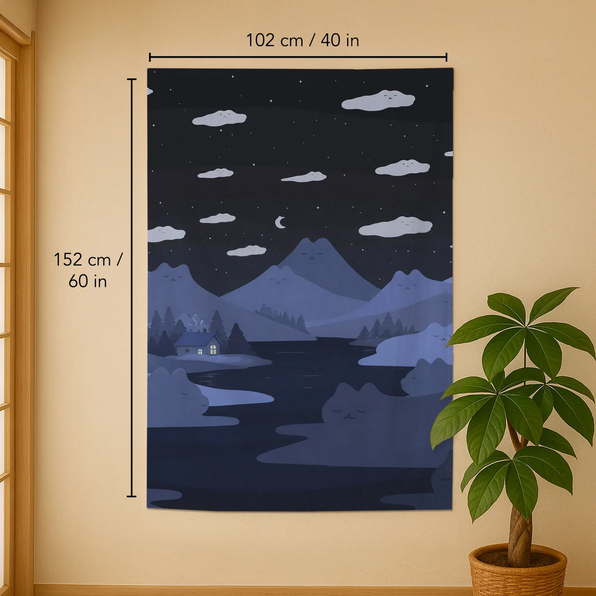 Navy Cat Hills Noren Door Curtain Room Divider - Deskneko