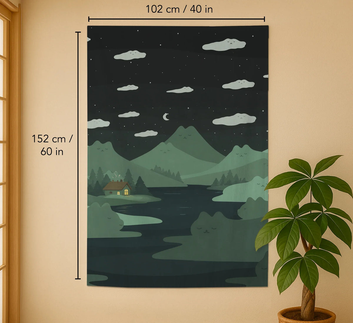 Forest Green Cat Hills Noren Door Curtain - Deskneko