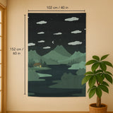 Forest Green Cat Hills Noren Door Curtain - Deskneko