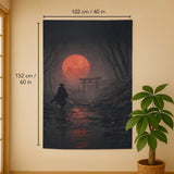 Samurai Red Moon Noren Door Curtain - Deskneko