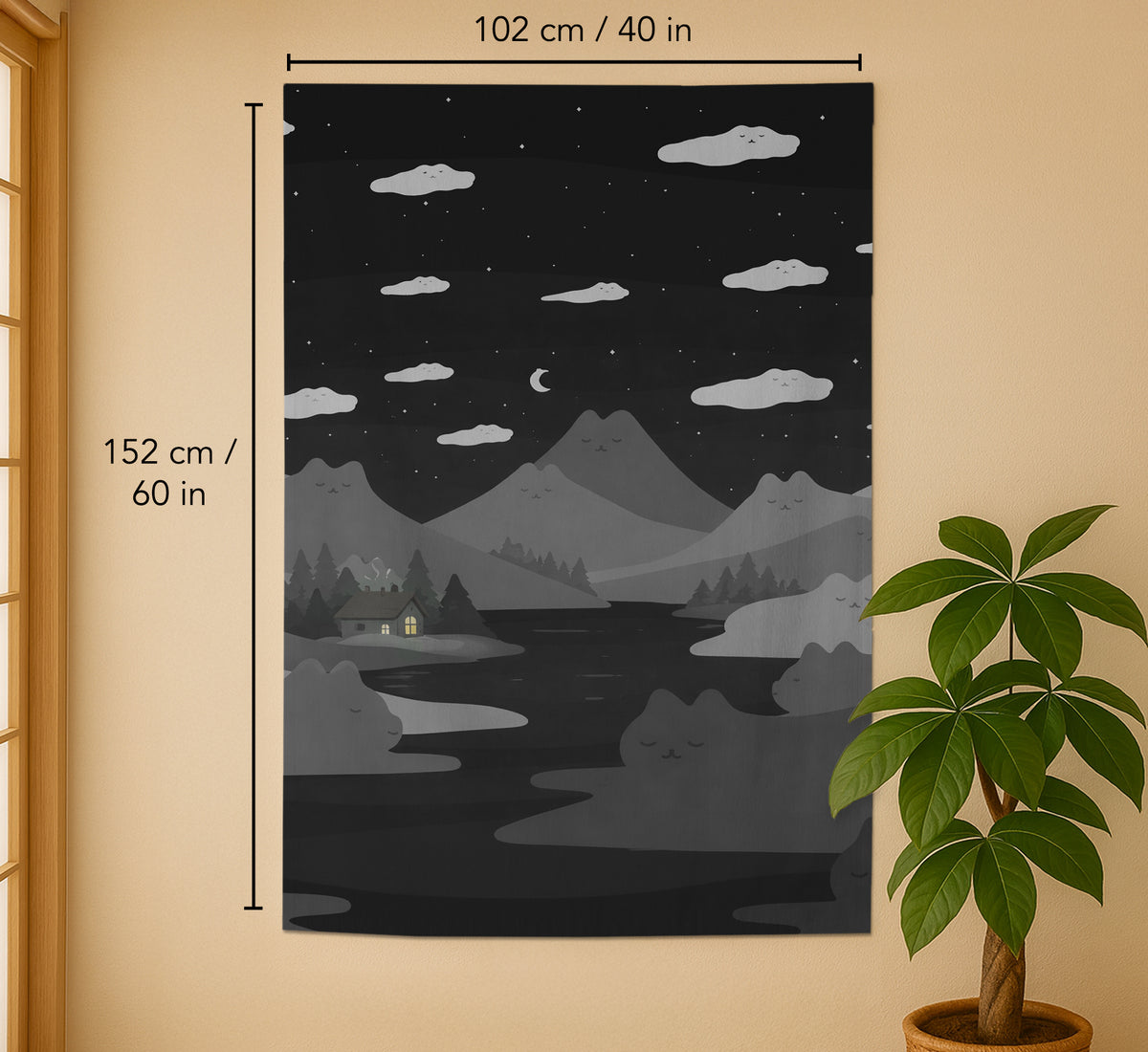 Cute Cat Mountains Noren Curtain - Noren Door Curtain - Deskneko - Noren Door Curtains