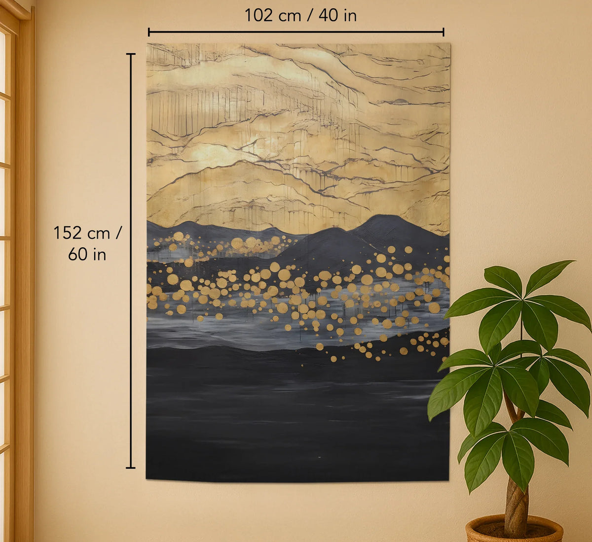 Gold Black Abstract Noren Door Curtain - Deskneko