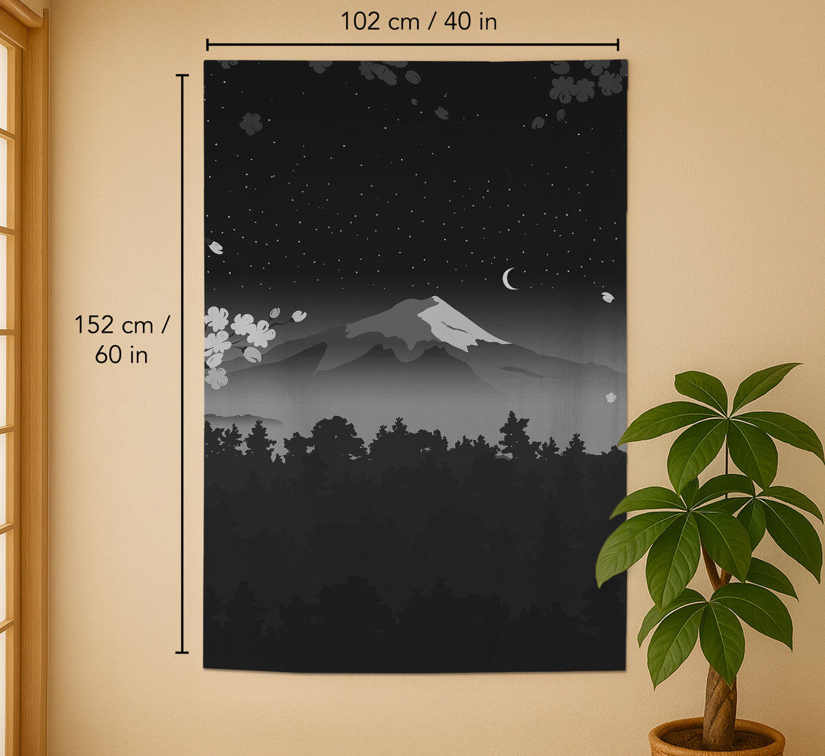 Black Mount Fuji Noren Curtain - Noren Door Curtain - Deskneko - Noren Door Curtains