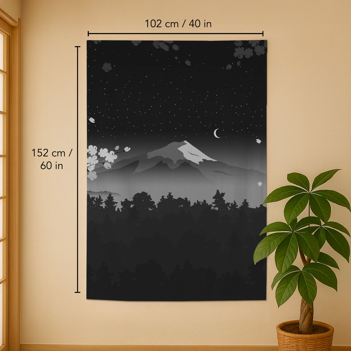 Black Mount Fuji Noren Curtain - Noren Door Curtain - Deskneko - Noren Door Curtains