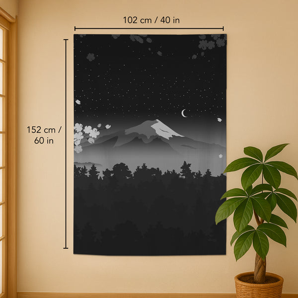 Black Mount Fuji Noren Curtain - Noren Door Curtain - Deskneko - Noren Door Curtains