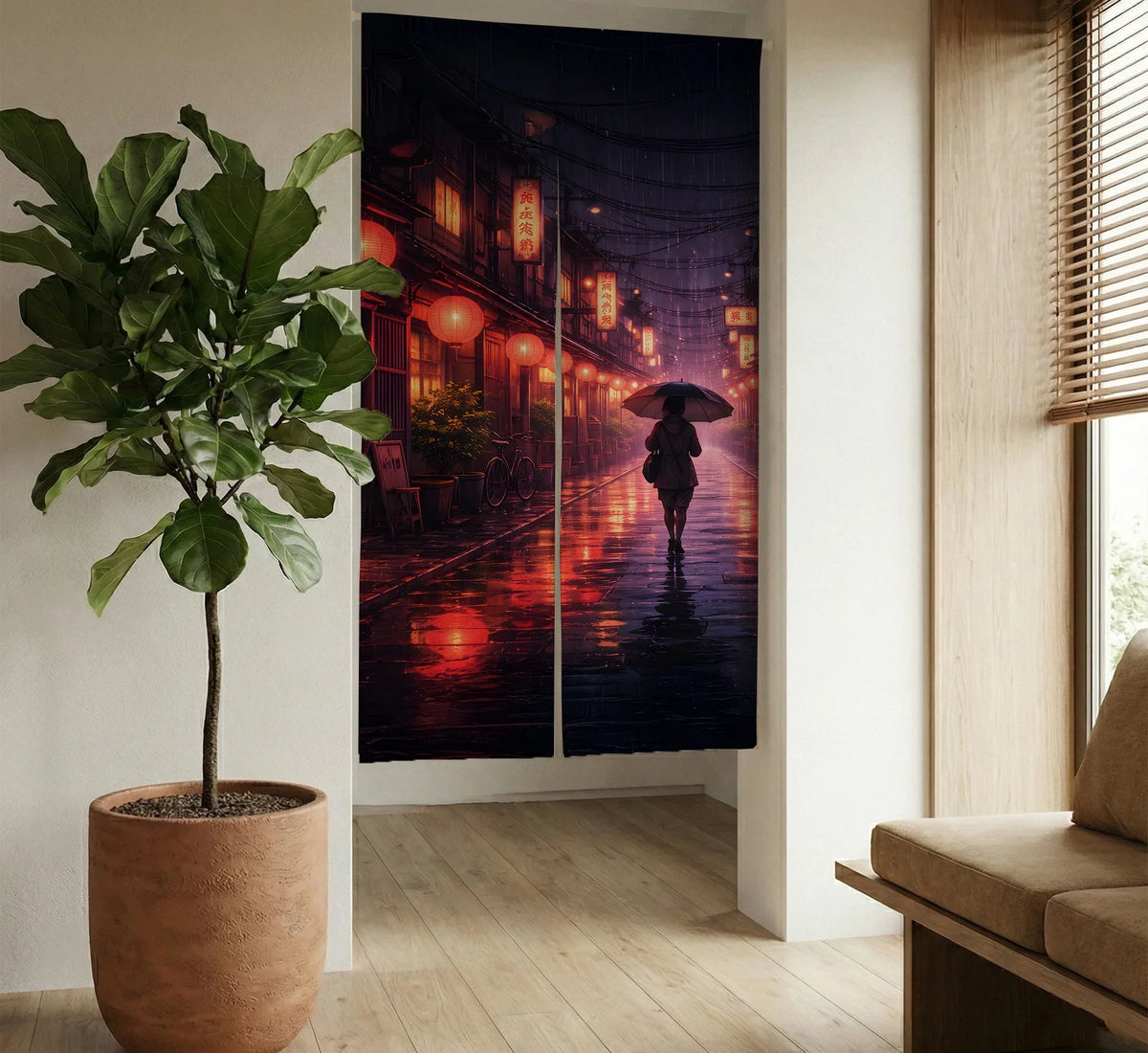Lofi Anime Alley Noren Door Curtain - Deskneko