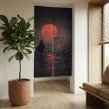 Samurai Red Moon Noren Door Curtain - Deskneko
