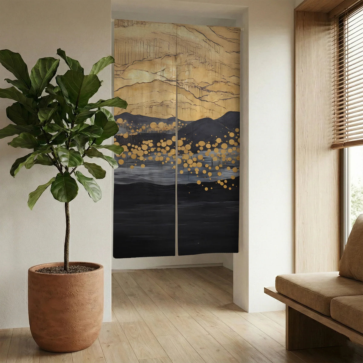 Gold Black Abstract Noren Door Curtain - Deskneko
