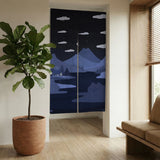 Navy Cat Hills Noren Door Curtain Room Divider - Deskneko
