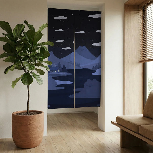 Navy Cat Hills Noren Door Curtain Room Divider - Deskneko