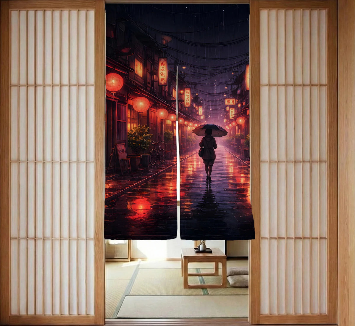 Lofi Anime Alley Noren Door Curtain - Deskneko