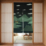 Forest Green Cat Hills Noren Door Curtain - Deskneko